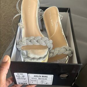 Azalea Wang Silver Braided Heels